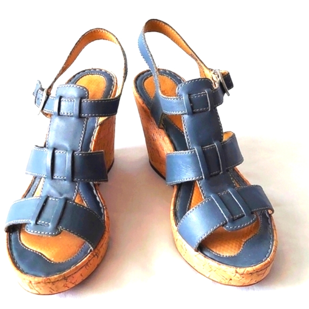 Sz. 11 NWOT BORN Leather /Cork Wedge Sandals